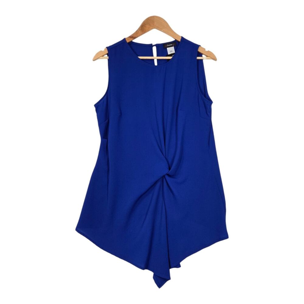 Cocomo Twist Front Top Sz M Blue Sleeveless Keyhole Back Stretch Office NEW